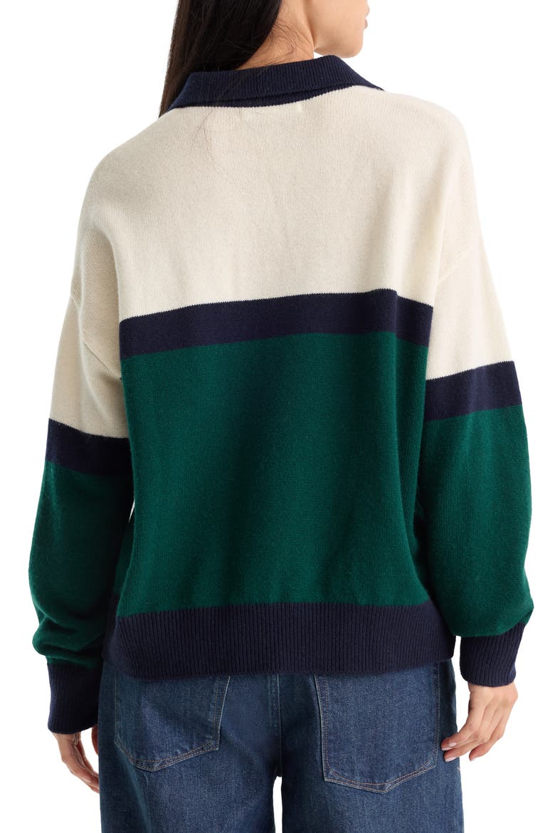 The Oversized Rugby Sweater, Alternate, color, FOREST BLOCKED STRIPE