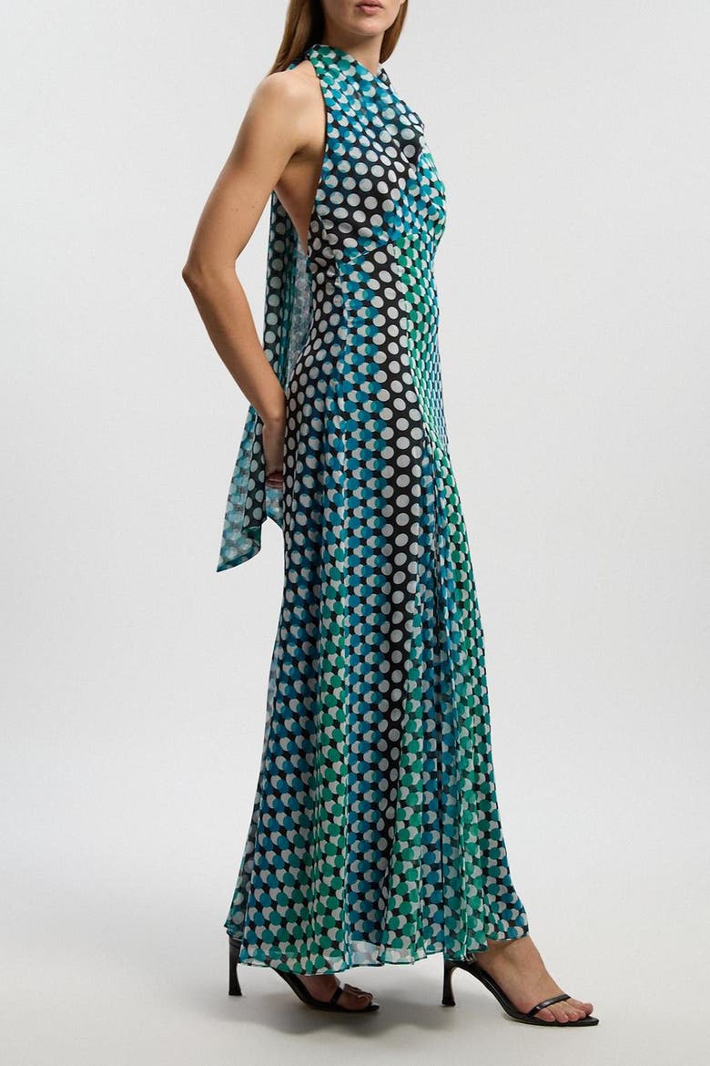 Polka Dot Halter Pleated Maxi Dress, Alternate, color, Green