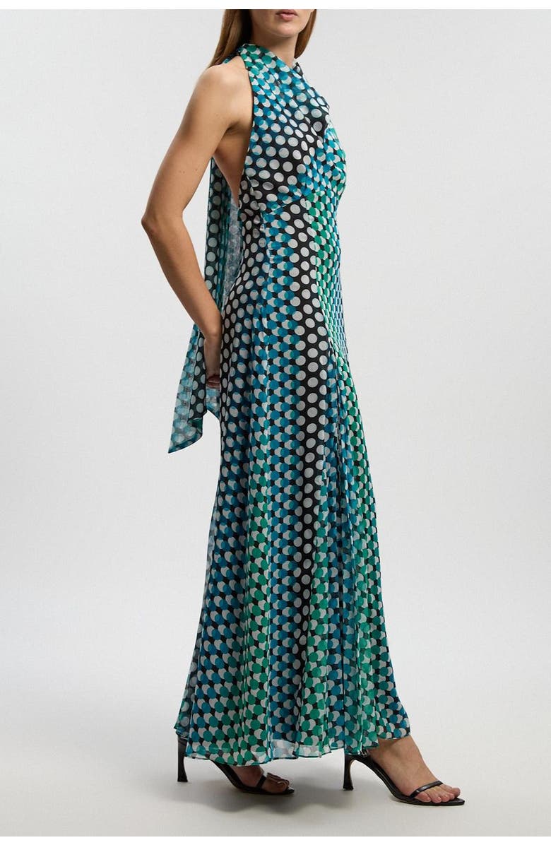 Karen Millen Polka Dot Halter Pleated Maxi Dress, Alternate, color, Green