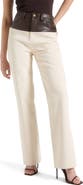 Manière De Voir Renee Leather & Denim Straight Leg Jeans