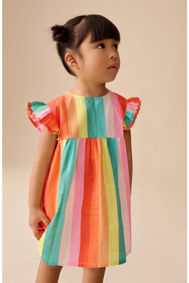 Kids' Bright Rainbow Ruffle Cotton Dress, Alternate, color, MULTI