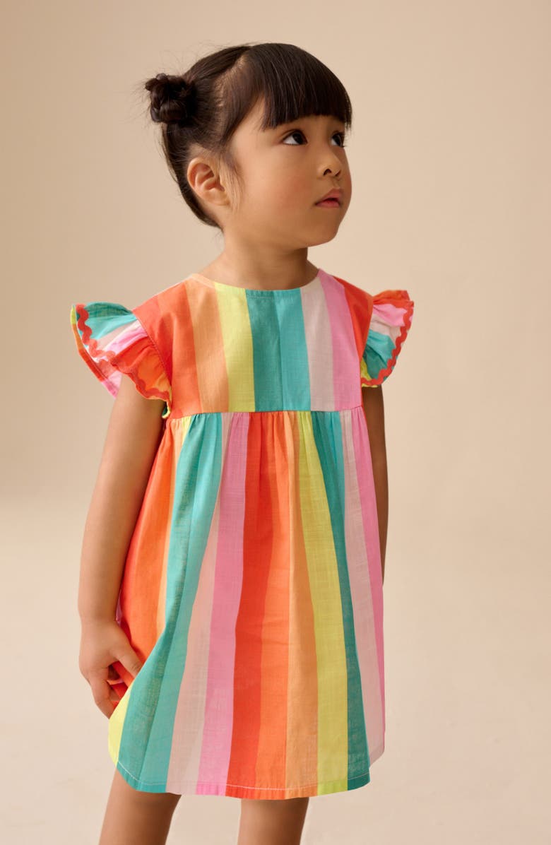 NEXT Kids' Bright Rainbow Ruffle Cotton Dress, Alternate, color, Multi