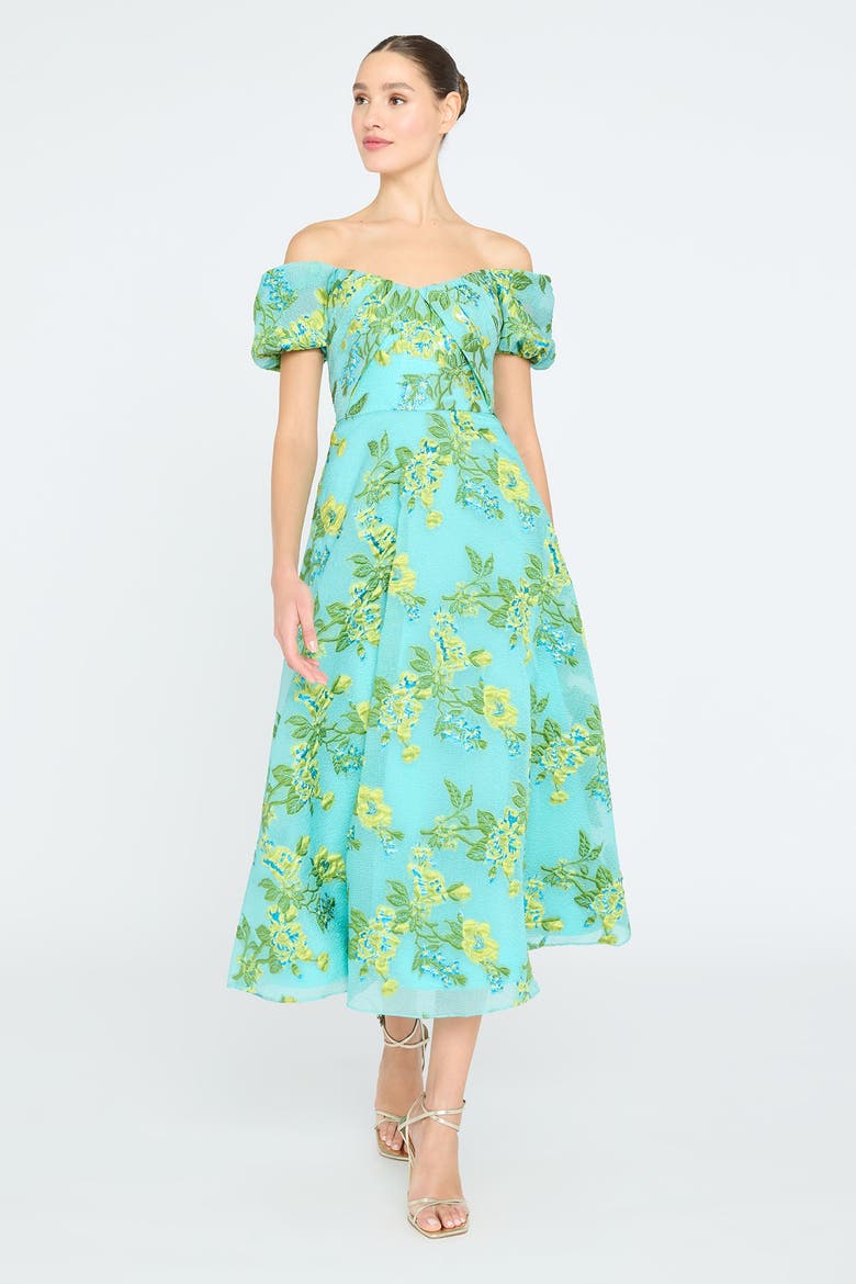 Alanis Off Shoulder Dress, Alternate, color, Aqua