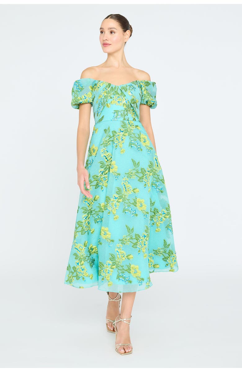 Theia Alanis Off Shoulder Dress, Alternate, color, Aqua