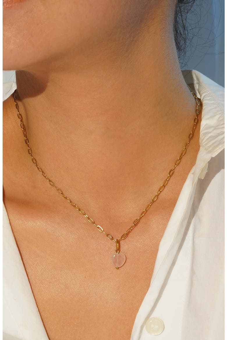 Rose Quartz Heart Charm, Alternate, color, GOLD