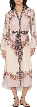 CIEBON Clover Floral Print Midi Shirtdress