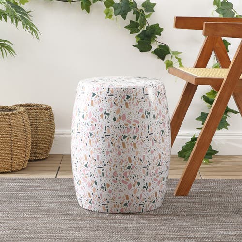 Jonathan Y Chiara 17.5" Terrazzo Ceramic Garden Stool In White/pink