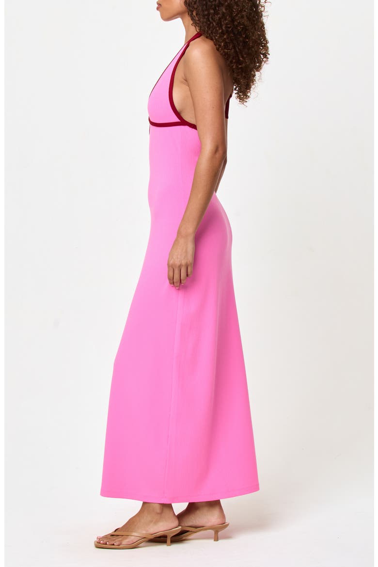 Shea Contrast Binding Halter Rib Maxi Cover-Up Dress, Alternate, color, HOTTEST PINK/ SIMMER
