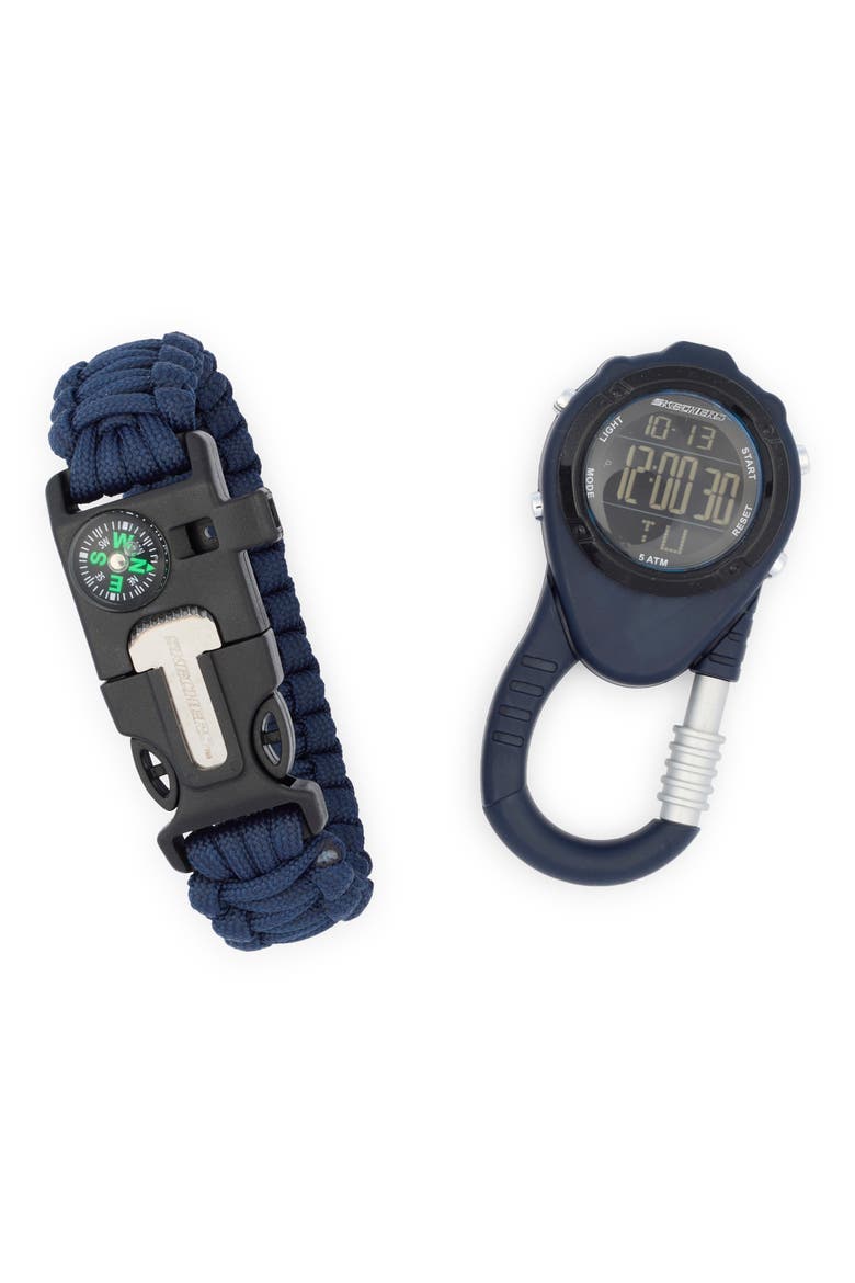 Carabiner Digital Watch & Paracord Bracelet Set, Main, color, BLUE