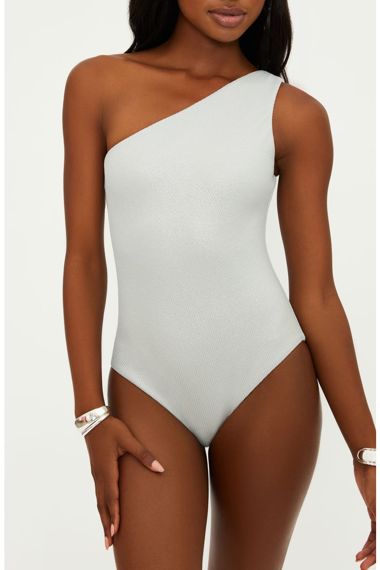 Alba Waffle One-Shoulder One-Piece Swimsuit, Main, color, SILVER SHINE