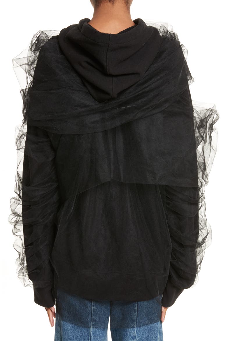 Tulle Wrapped Hoodie, Alternate, color, NOIR