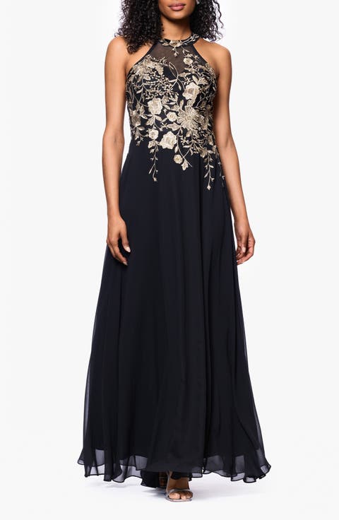 Metallic Embroidery Chiffon Gown