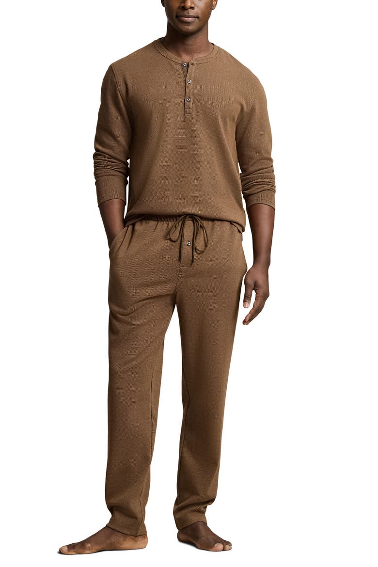 Herringbone Henley Sleep Shirt, Main, color, BRANCH HERRINGBONE BROWN