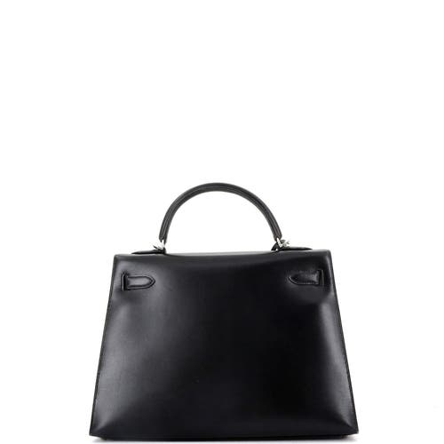 Pre-owned Hermes  Hermes Kelly Handbag Black Box Calf With Palladium Hardware 32 In Black