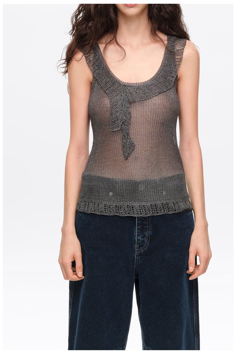 Metallic Openwork Fitted Top, Main, color, DARK GREY