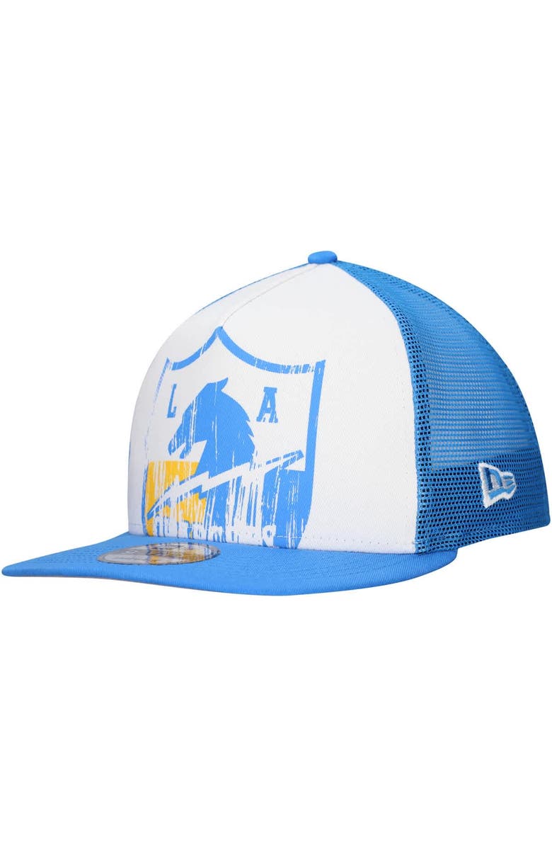 New Era Men's New Era White/Powder Blue Los Angeles Chargers Distressed 9FIFTY A-Frame Snapback Hat, Main, color, White