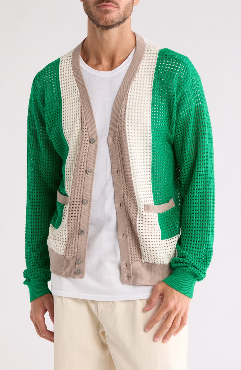 Obey Anderson '60s Stripe Cotton Cardigan, Main, color, 