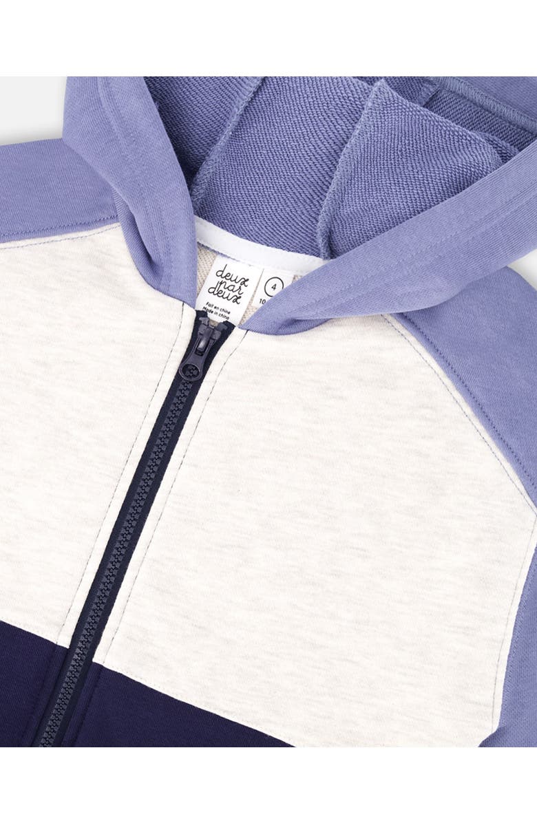 Deux par Deux Boy's French Terry Color Block Full Zip Hoodie Sweatshirt Blue, Navy And Cream, Alternate, color, 