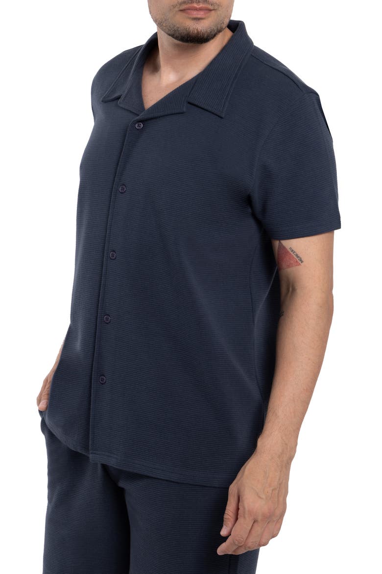 Classic Fit Textured Knit Camp Shirt, Alternate, color, DUSTY INK BLUE