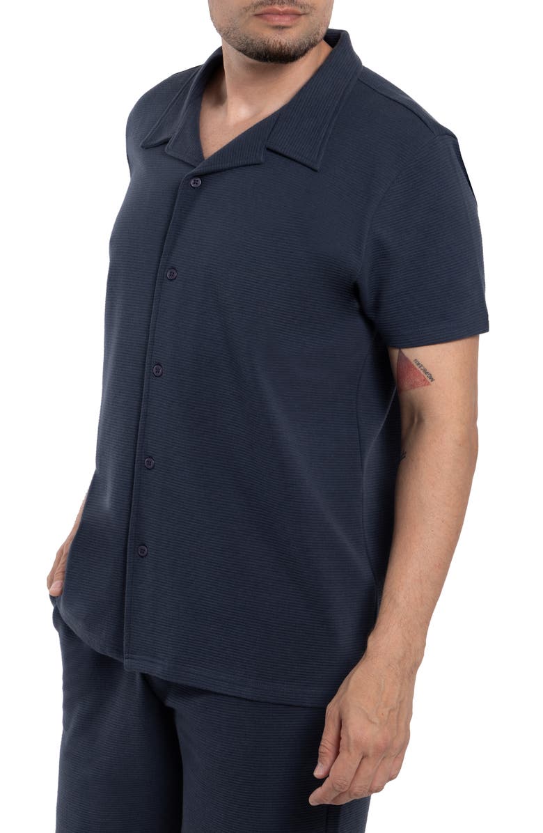 Spring + Mercer Classic Fit Textured Knit Camp Shirt, Alternate, color, Dusty Ink Blue