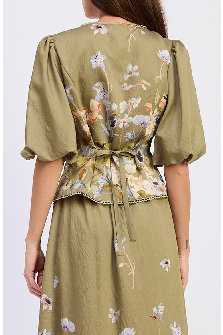 Yvette Floral Puff Sleeve Top, Alternate, color, OLIVE BLUE FLORAL