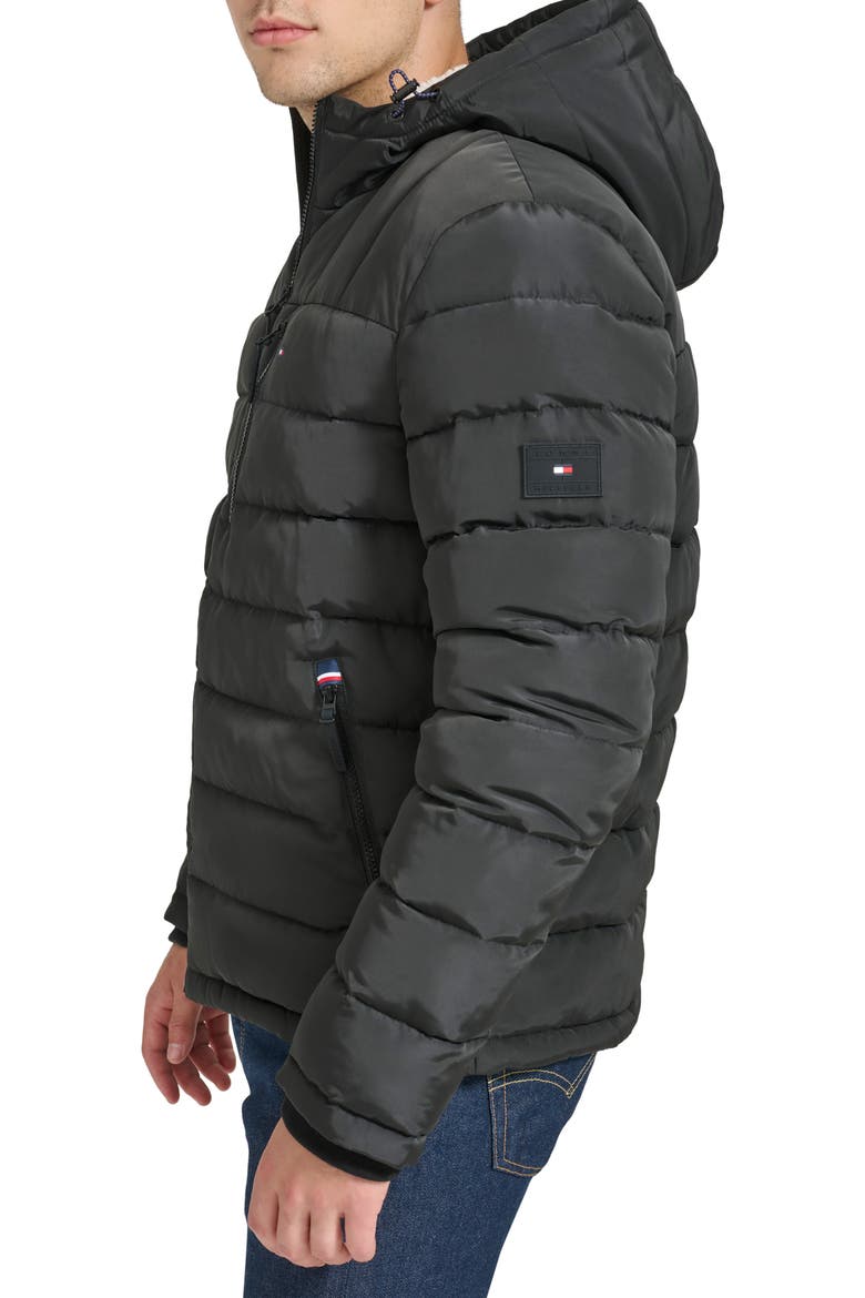 Fleece Lined Hooded Puffer Jacket, Alternate, color, BLACK