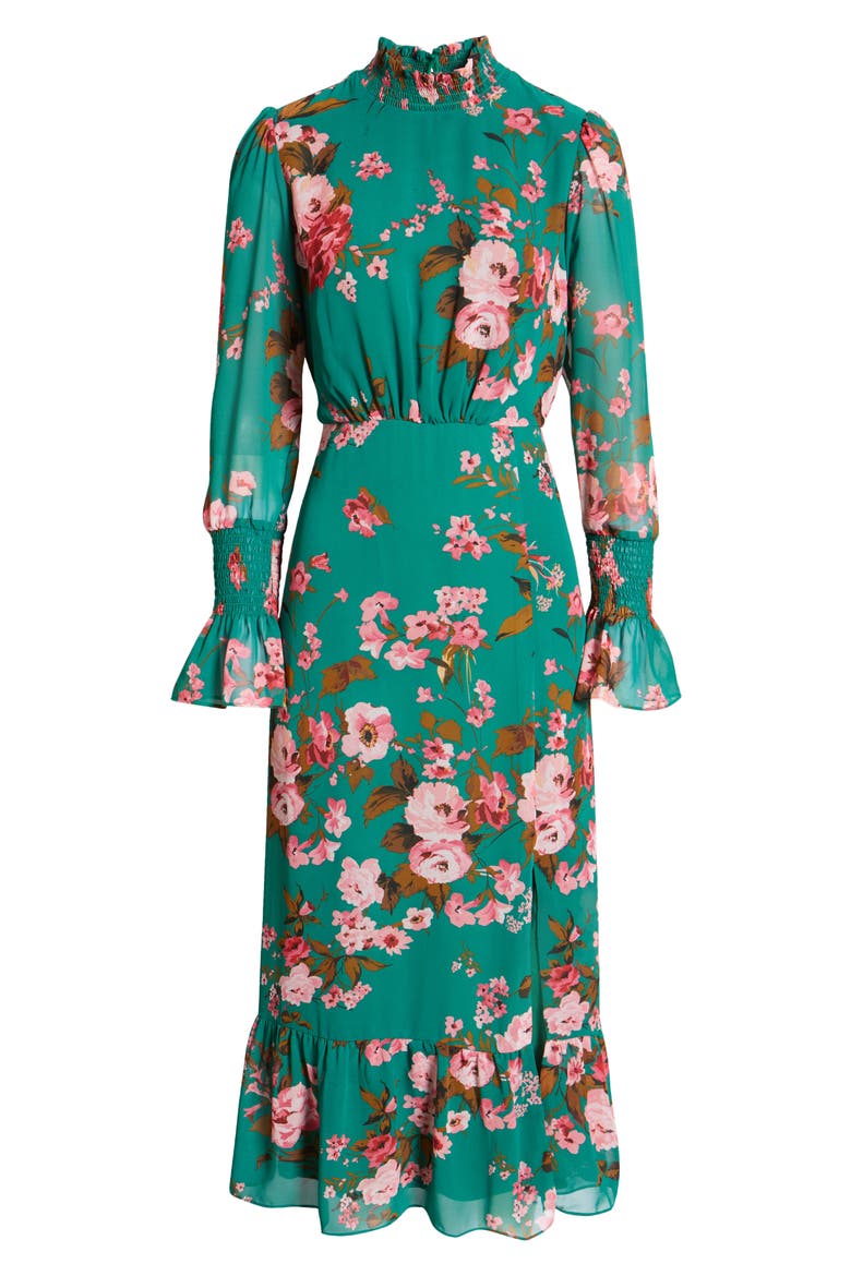 Floral Ruffle Long Sleeve Dress, Alternate, color, GREEN MULTI