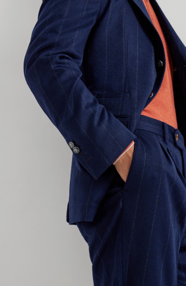 Brunello Cucinelli Wide chalk stripe deconstructed blazer, Alternate, color, Avio Blue