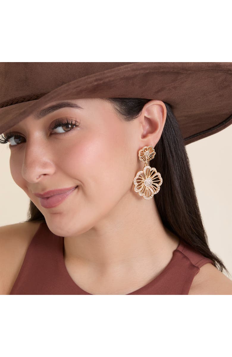 Jessica Simpson Clear Pave Crystal Flower Dangle Earrings, Alternate, color, Gold