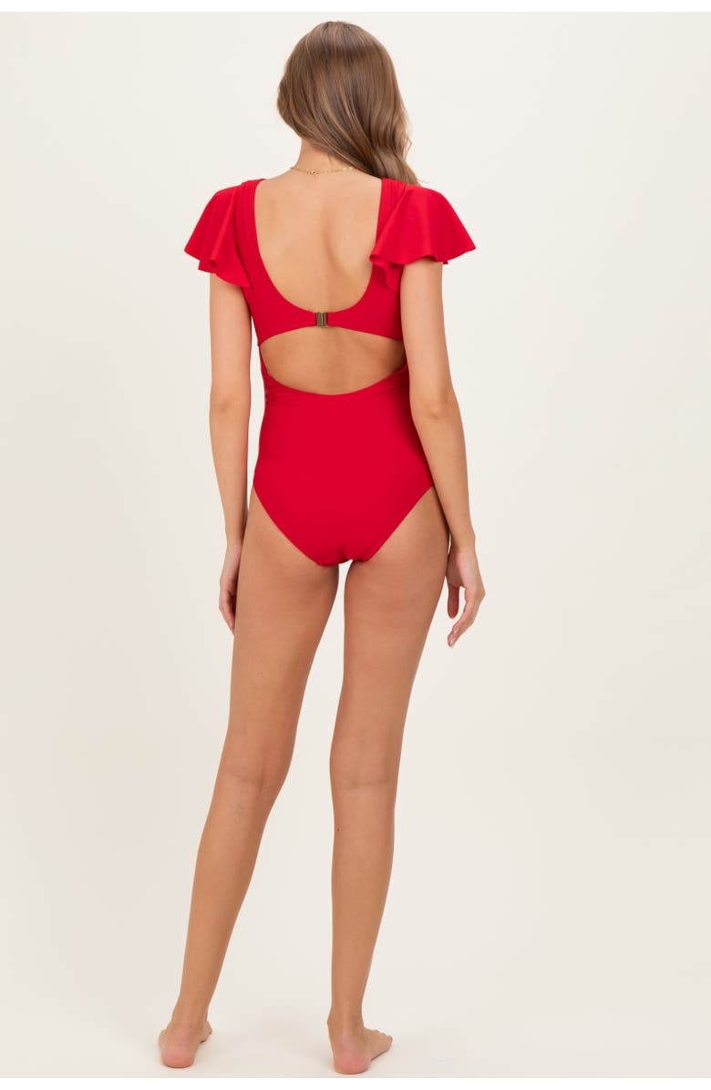 PinkBlush Crochet Accent One Piece Swimsuit, Alternate, color, Red