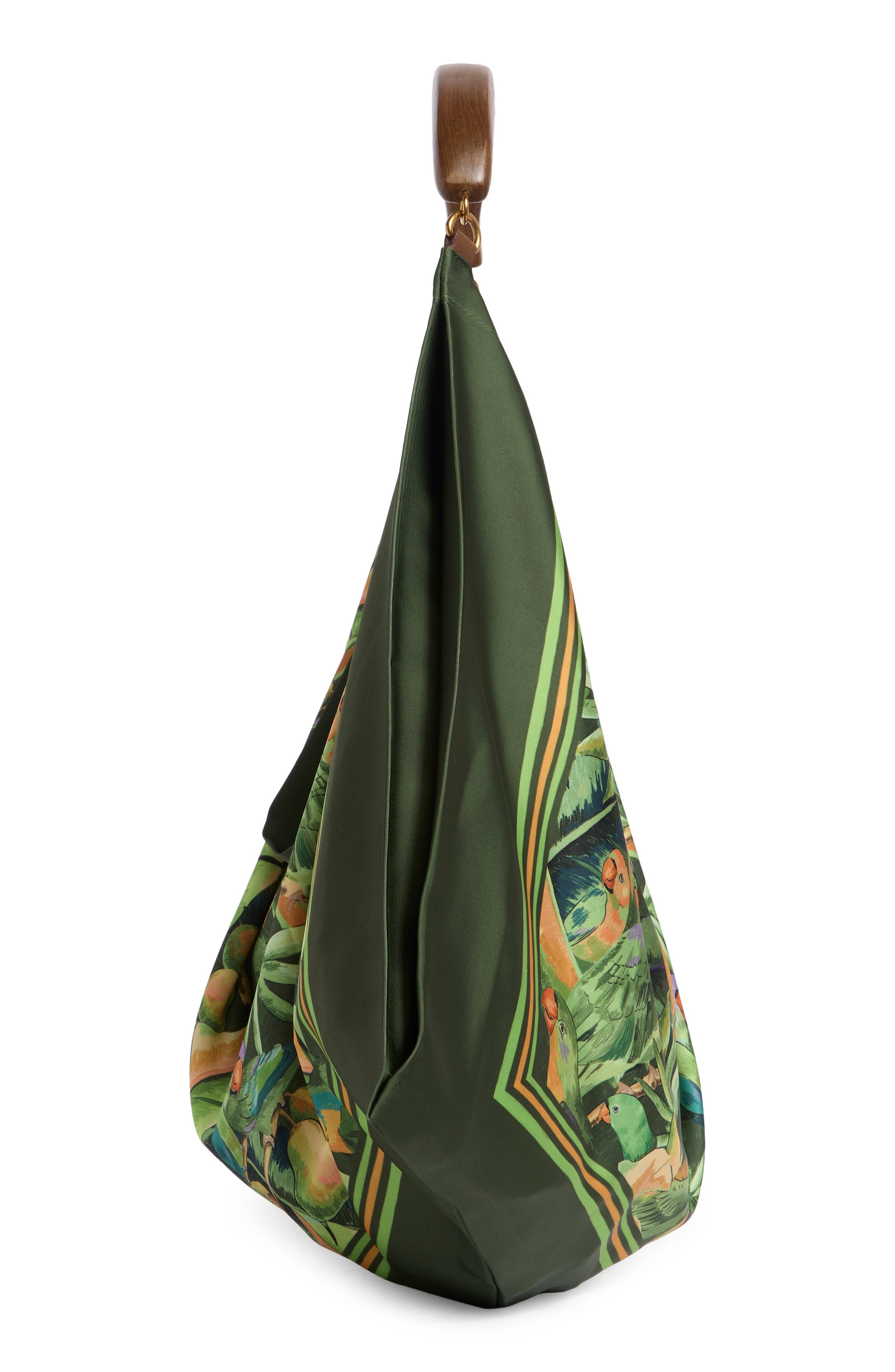 Medium Satin Scarf Bag, Alternate, color, PARROTS FOREST GREEN