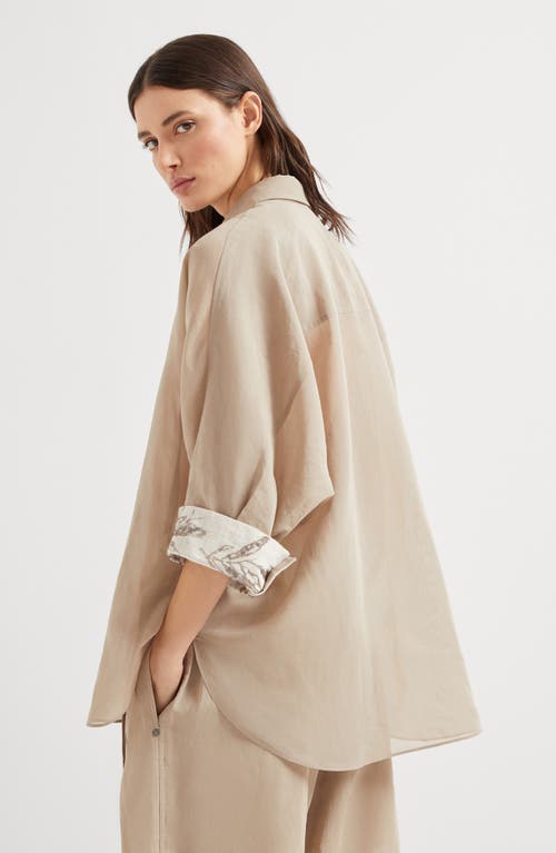 Brunello Cucinelli Women Cotton Organza Shirt With Glistening Flora Embroidery In Beige