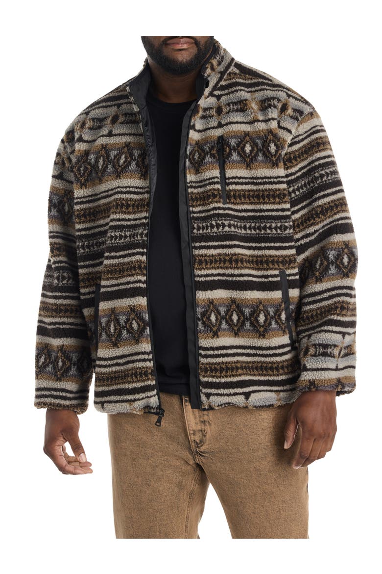 Big & Tall Abstract Printed Fleece Jacket, Main, color, BROWN