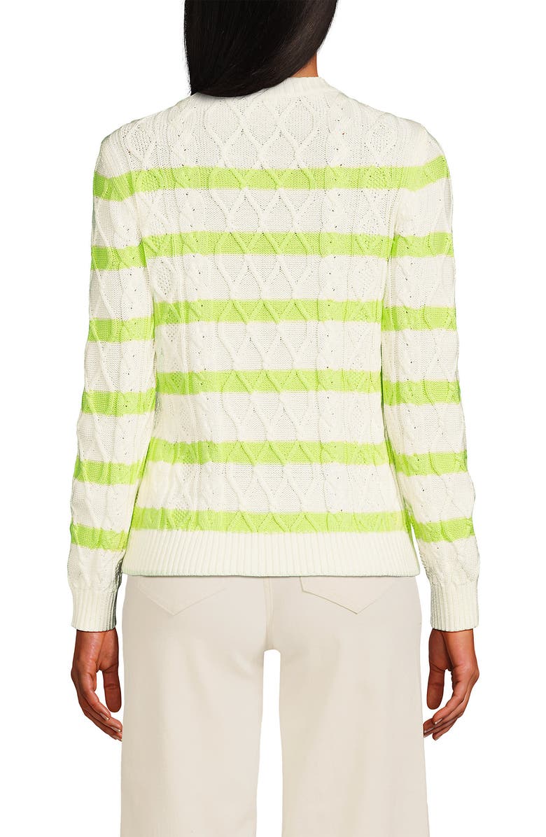 Lands
 End Cotton Drifter Crew Cable Pullover Sweater, Alternate, color, Ivory/Limoncello Gulf Stripe