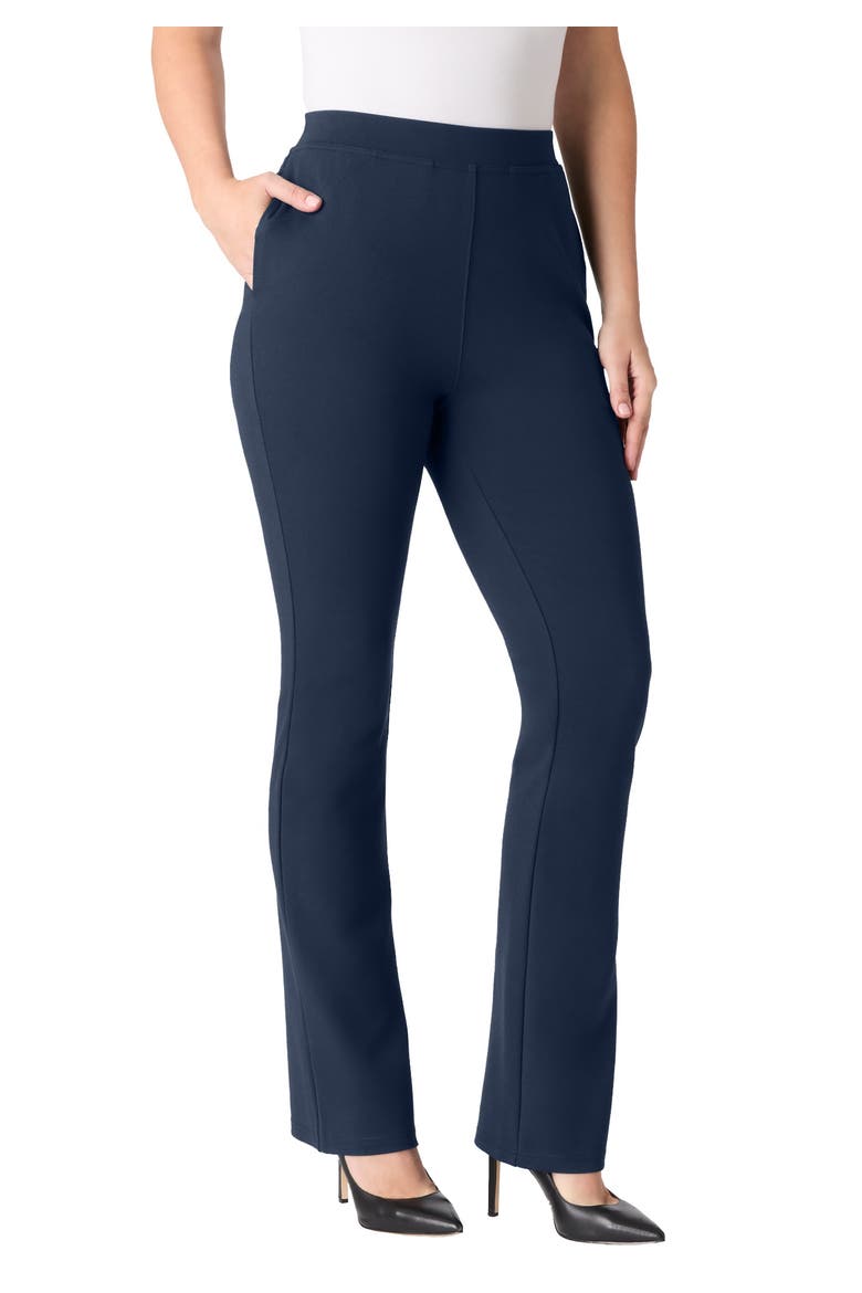 Plus Size Ponte Bootcut Pant With Pockets And Pull On Elastic Waist, Main, color, NAVY
