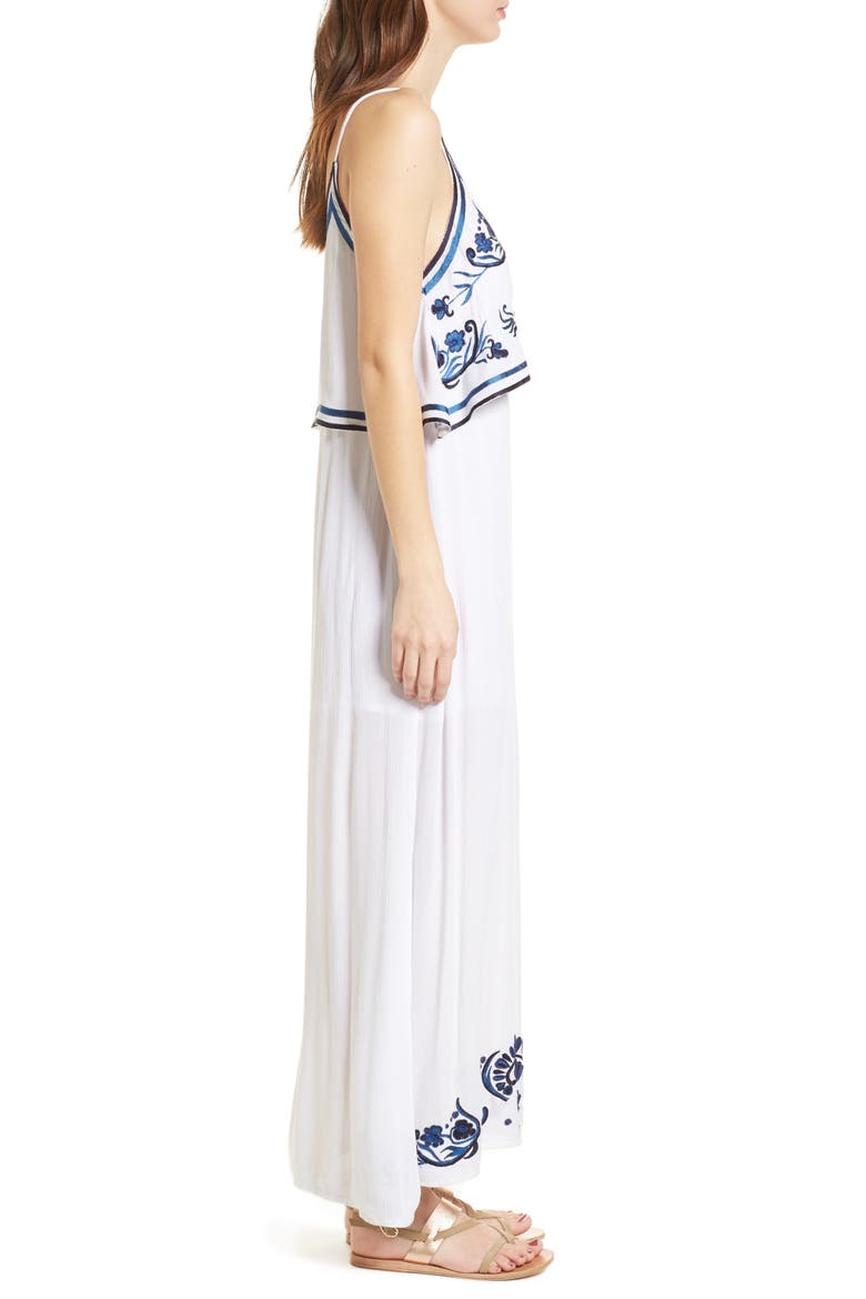 Mediterranean Embroidered Maxi Dress, Alternate, color, WHITE/ BLUE