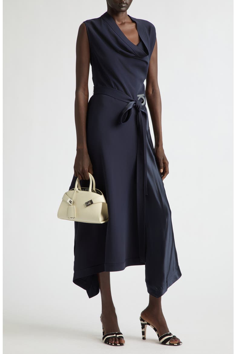 Asymmetric Cady & Satin Maxi Dress, Alternate, color, NEW NAVY