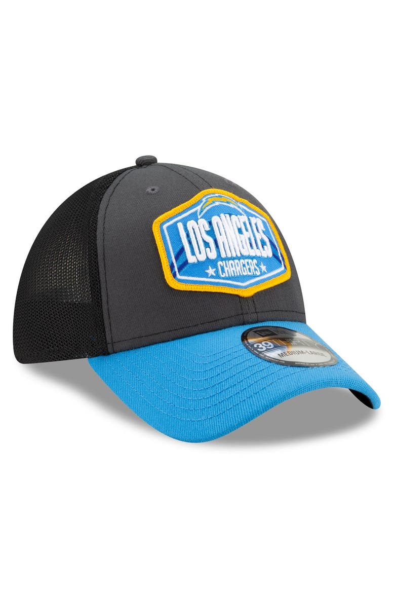 Men's New Era Graphite/Powder Blue Los Angeles Chargers 2021 NFL Draft Trucker 39THIRTY Flex Hat, Alternate, color, Graphite
