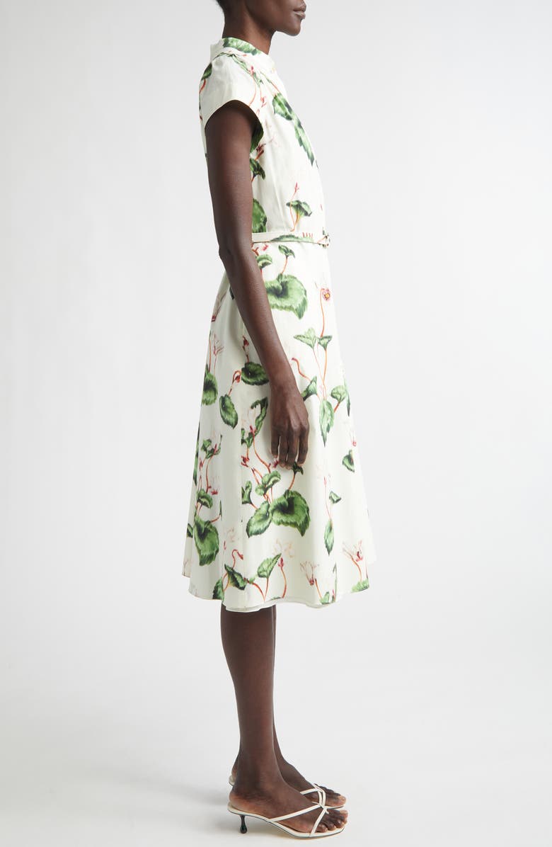 Oscar de la Renta Chine Cyclamen Cap Sleeve Poplin Dress, Alternate, color, White/ Ivory