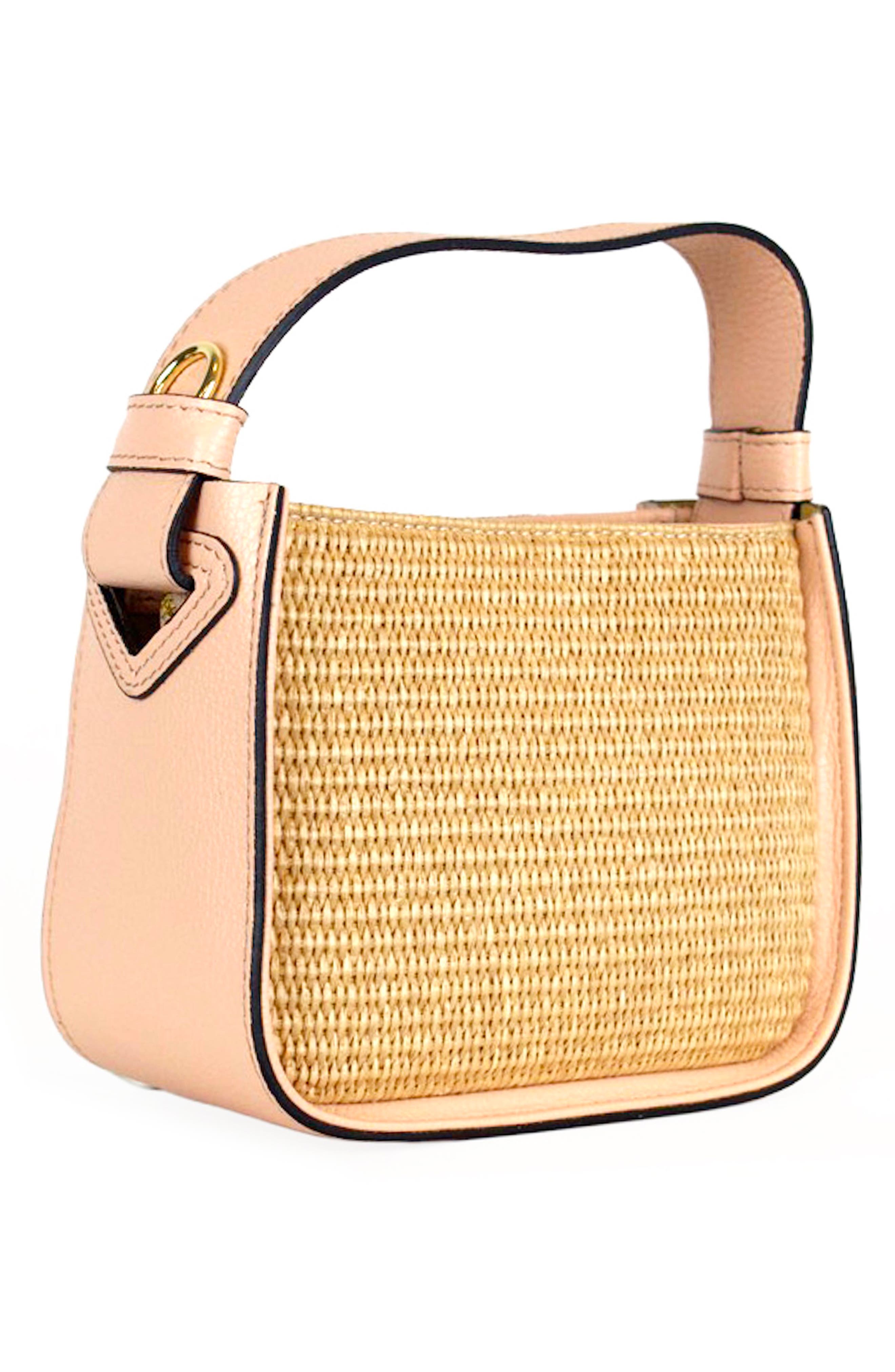 Marie Raffia & Leather Shoulder Bag, Alternate, color, PINK