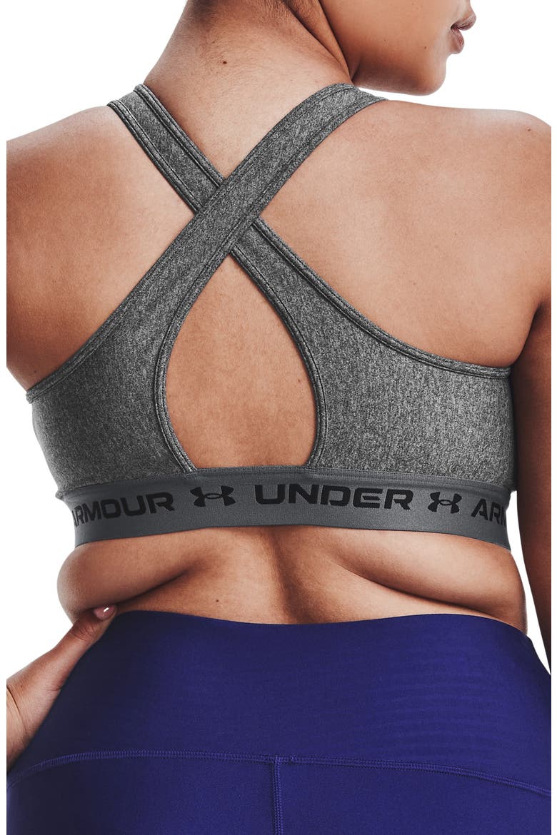 HeatGear® Mid Crossback Heather Sports Bra, Alternate, color, 019 CHARCOAL LIGHT H