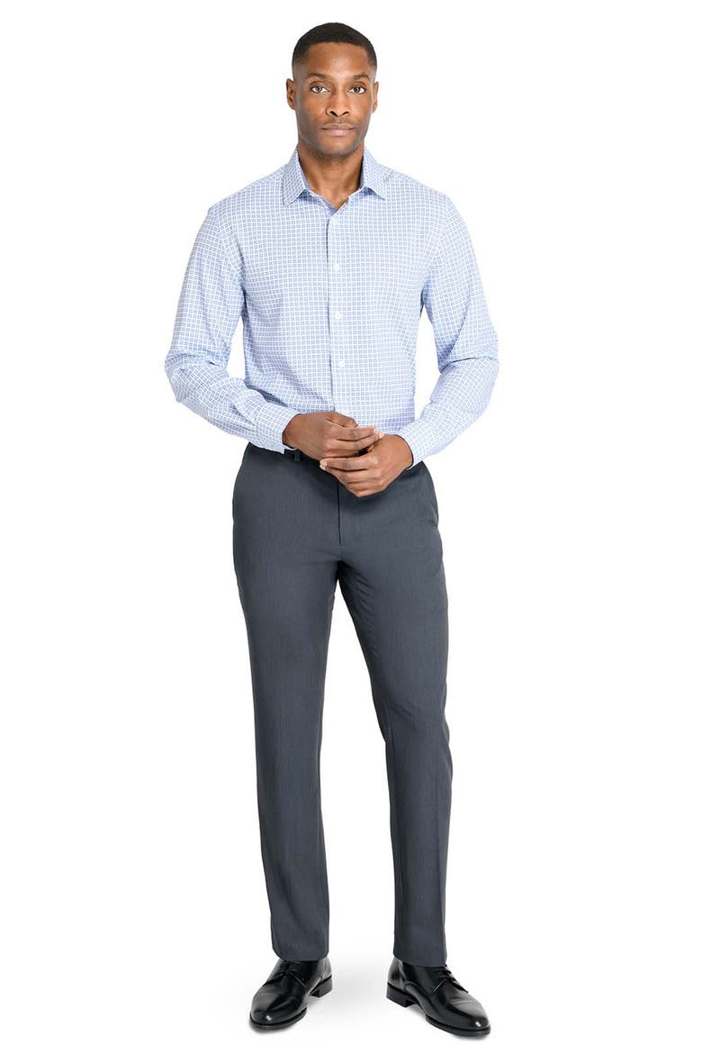 Slim Fit Square Print Performance Dress Shirt, Alternate, color, WHITE/ BLUE