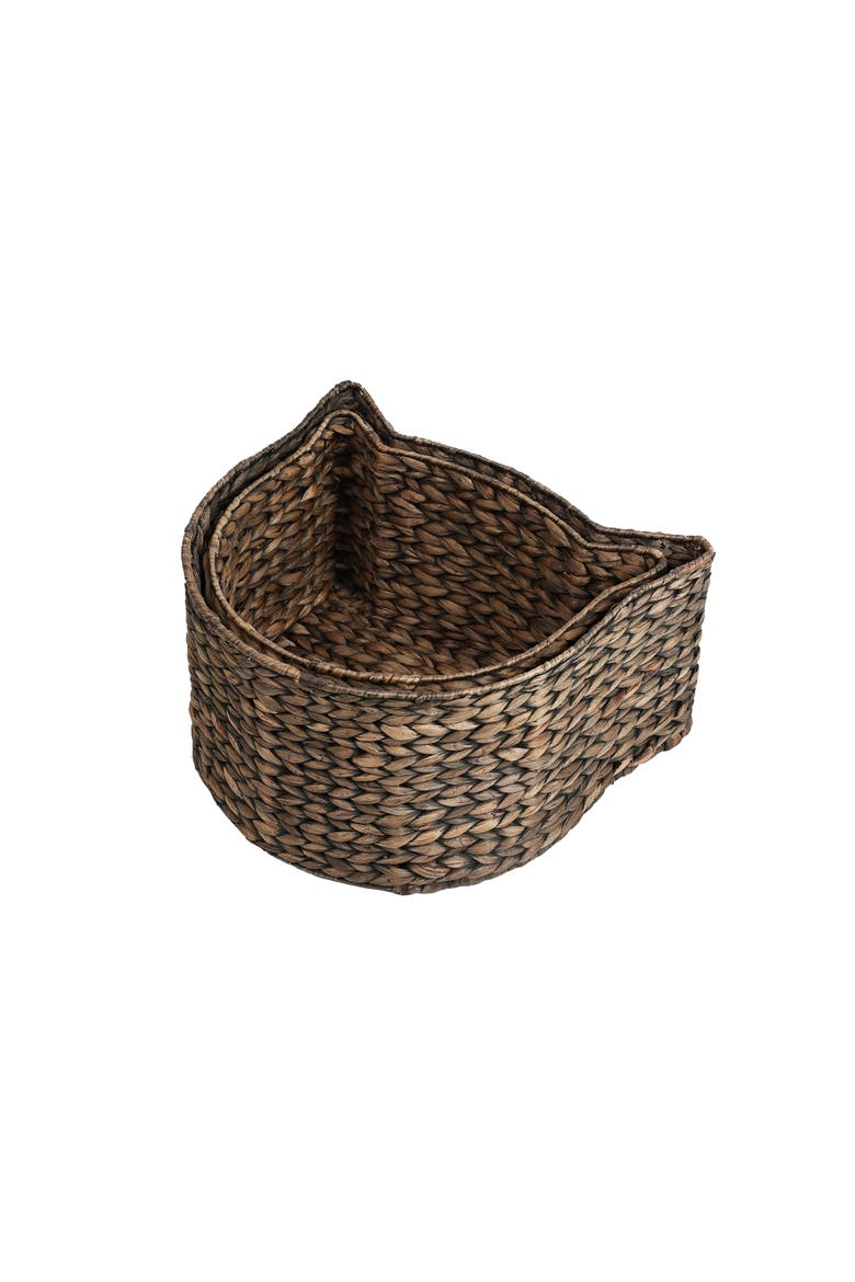 Felix Cat-Shaped Hand Woven Water Hyacinth Nesting Pet Toy Organizer Baskets, Alternate, color, Brown