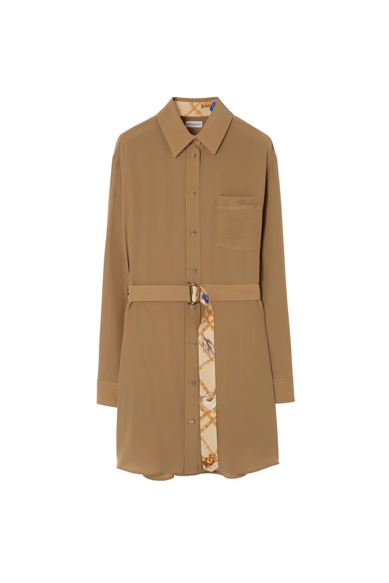 Silk Crepe de Chine Shirt Dress, Alternate, color, Puddle brown