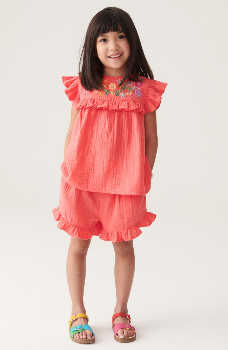 Little Bird Kids' Ruffle Floral Embroidery Top & Shorts Set, Alternate, color, Pink