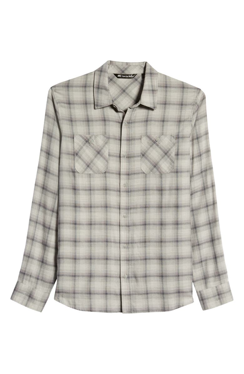 TravisMathew Day And Night Slim Fit Plaid Button-Up Shirt, Alternate, color, Heather Sleet
