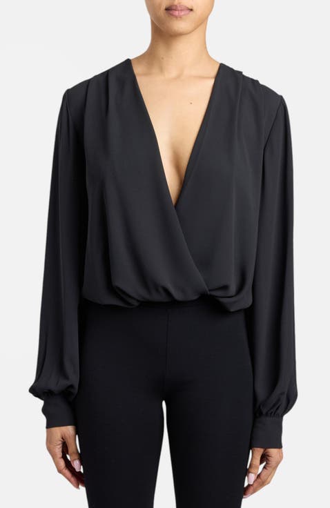 Zarina Long Sleeve Bodysuit in Fluid Crepe