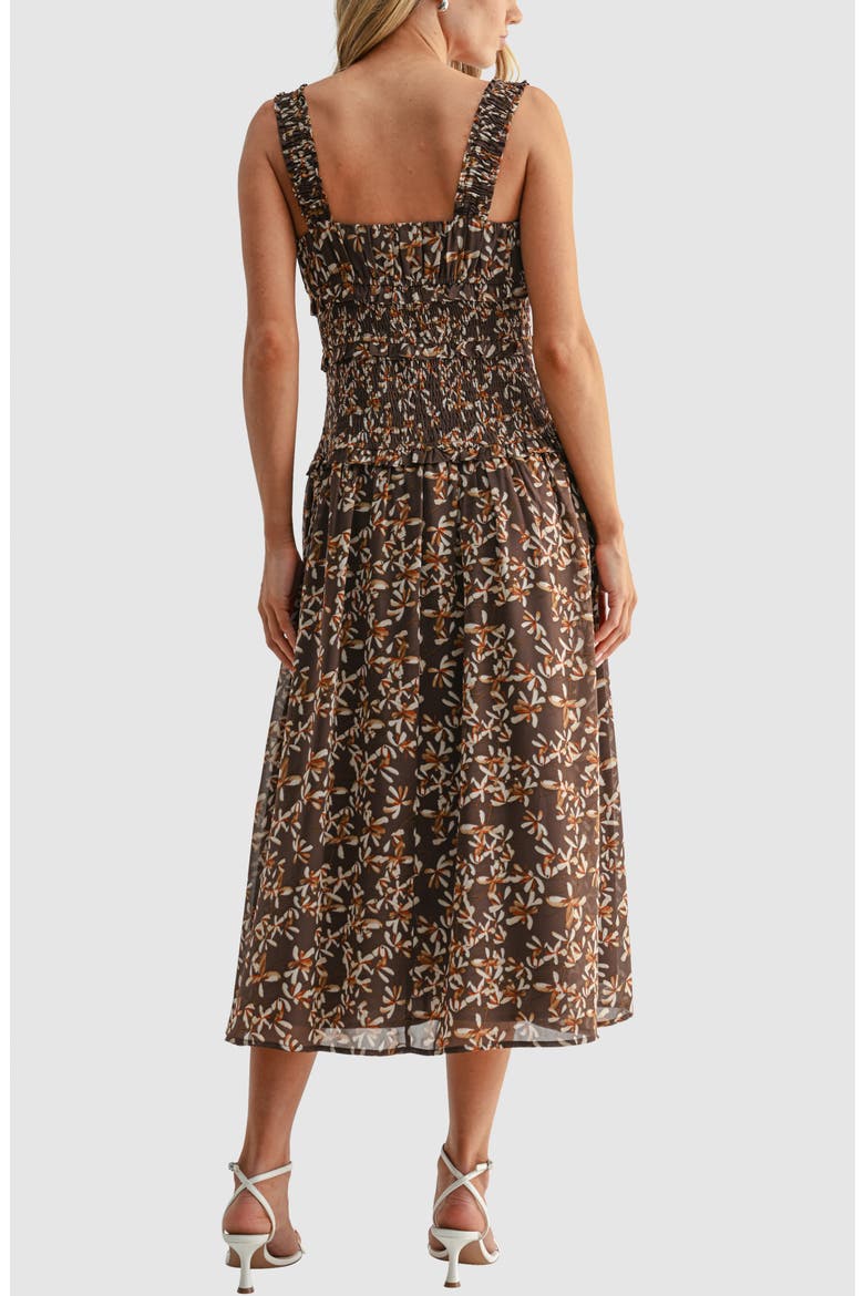 Floral Drop Waist Tiered Midi Dress, Alternate, color, BROWN FLORAL