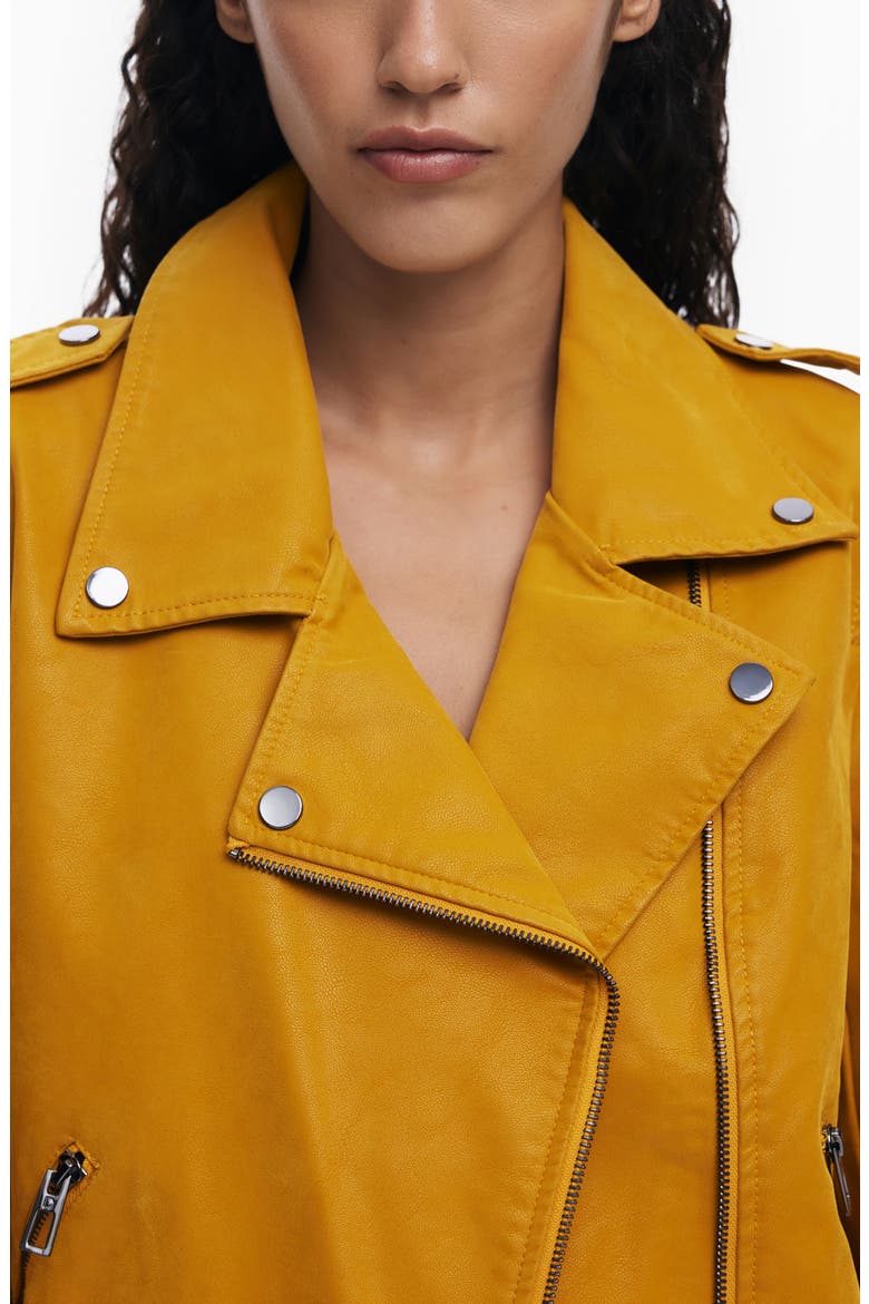 Faux Leather Moto Jacket, Alternate, color, DARK YELLOW