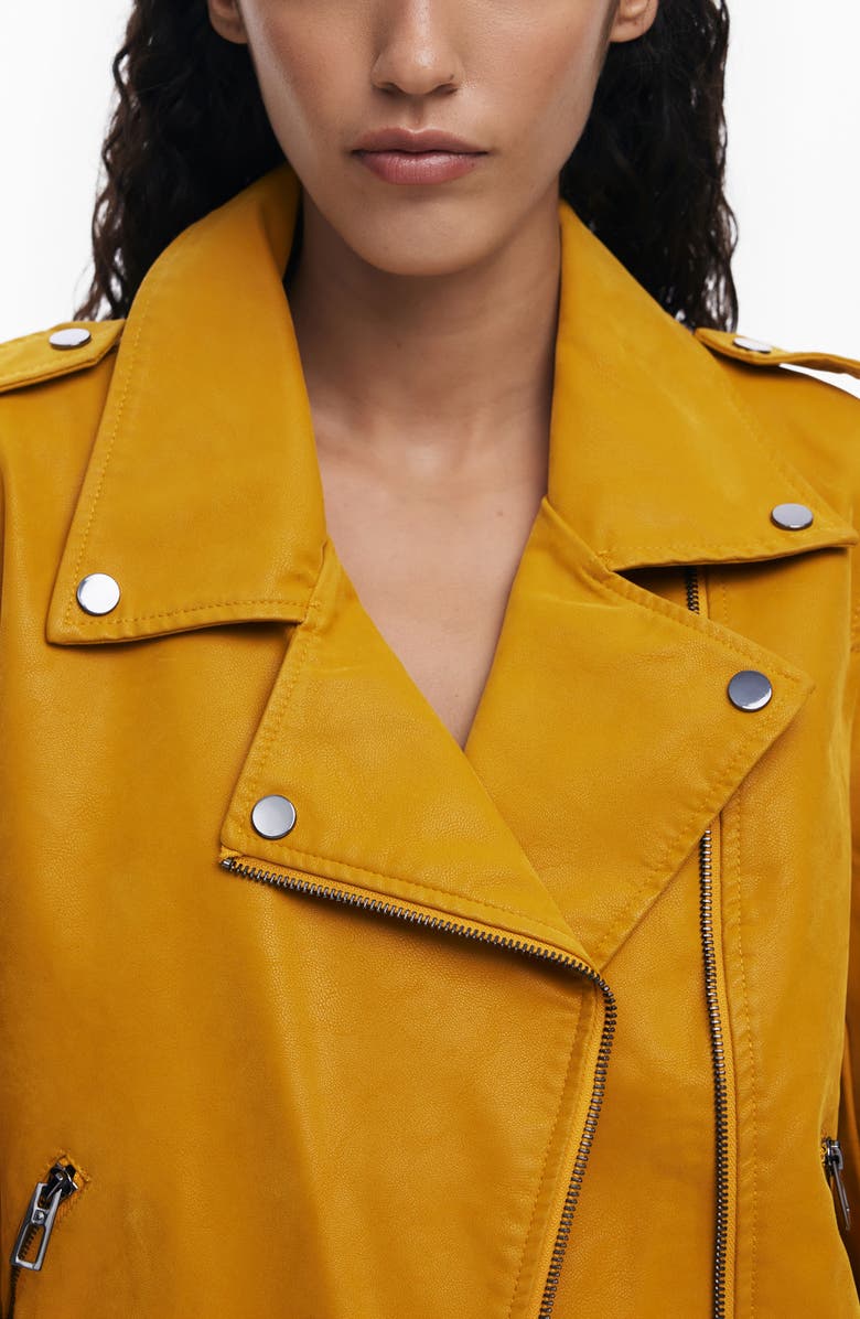 Desigual Faux Leather Moto Jacket, Alternate, color, Dark Yellow